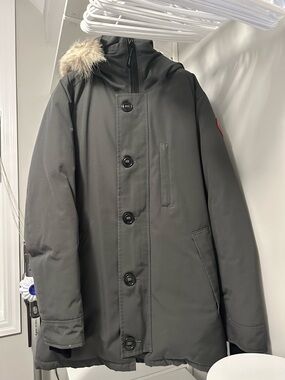 Canada Goose Men's Dark Gray Parka with Fur-Trim Hood
